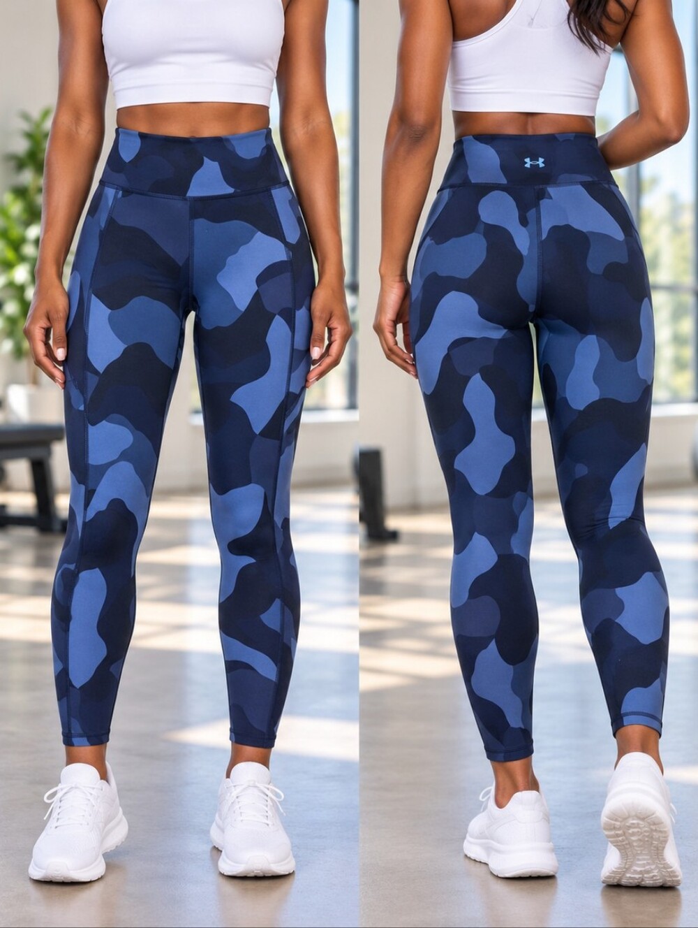Under Armour HeatGear Multi Blue Camo Fitted Leggings Women’s Medium Athletic